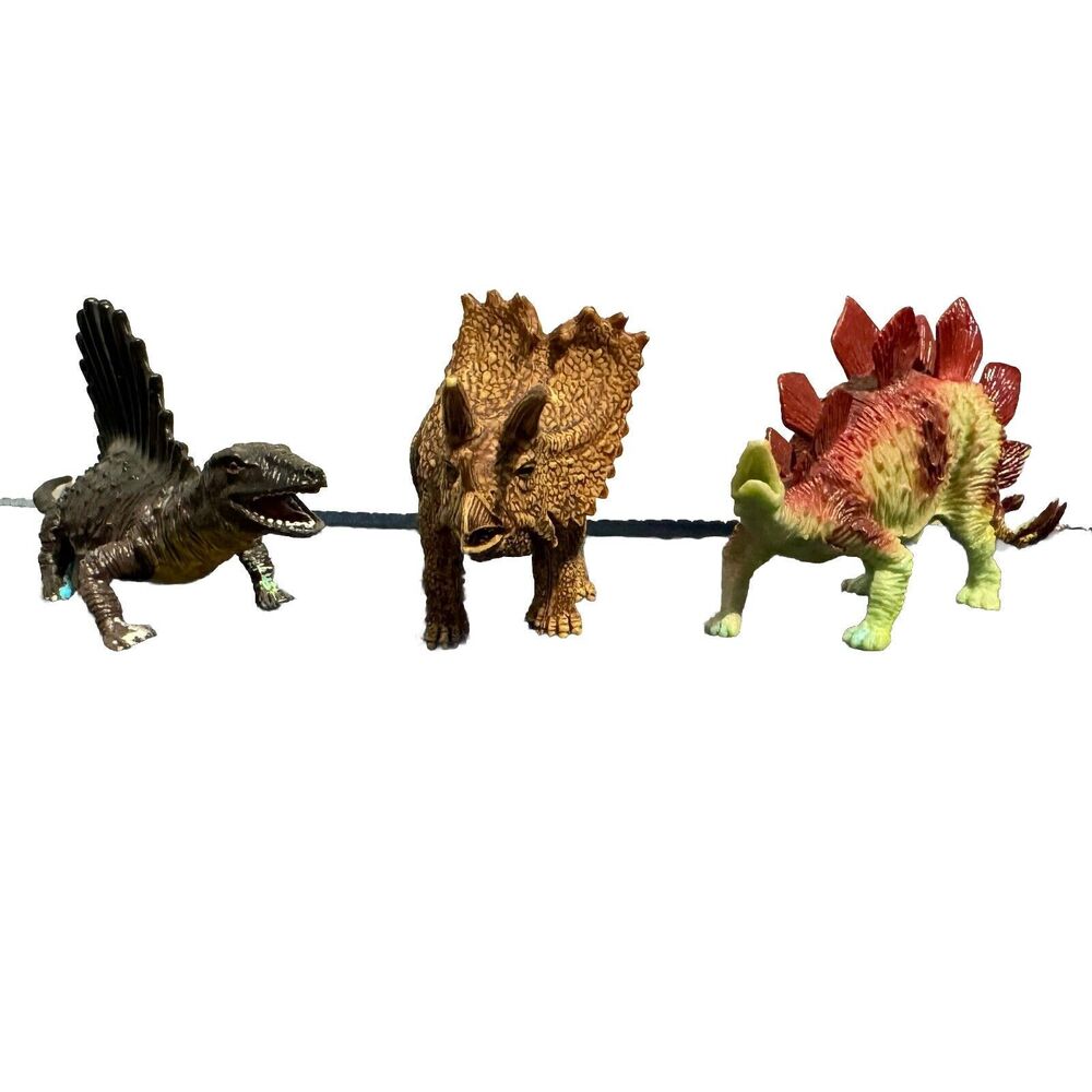 Dinosaur Toy Lot of 3 Stegosaurus Triceratops Dimetrodon Figures Cake Topper